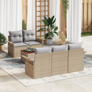 vidaXL 6-delars Trädgårdsoffset med kuddar Beige Poly Rattan Akacia