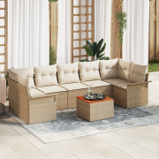 vidaXL 8-delad Trädgårdsoffa med Kuddar Beige Poly Rattan Akacia