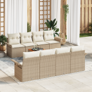 vidaXL 9-delars trädgårdsofa set med kuddar Beige Poly Rattan Akacia
