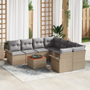 vidaXL 9-delars trädgårdsoffa med kuddar Beige Poly Rattan Akacia