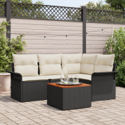 vidaXL 5-delat trädgårdsofa set med kuddar svart konstrotting akacia