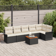 vidaXL 7-dela Trädgårdsoffaset med kuddar Svart Poly Rattan Acacia