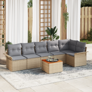 vidaXL 7-delad trädgårdsoff-set med kuddar Beige Poly Rattan Akacia