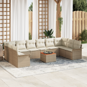 vidaXL 11-delars Trädgårdsoffa Set Med Kuddar Beige Poly Rattan Akacia