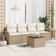 vidaXL 5-delat trädgårdsoffaset med kuddar Beige Polyrotting Akacia