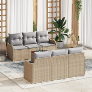 vidaXL 7-delade Trädgårdsofa Set med Kuddar Beige Poly Rattan Akacia