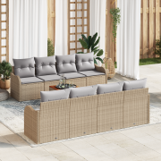 vidaXL 9-delars trädgårdsoffgrupp med kuddar Beige Poly Rattan Akacia