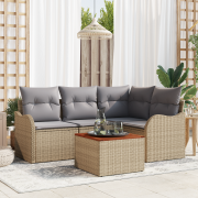 vidaXL 5-delars trädgårdsoffset med kuddar Beige Poly Rotting Akacia