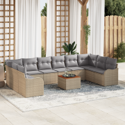vidaXL 11-delars Trädgårdsoffset med Kuddar Beige Poly Rattan Akacia