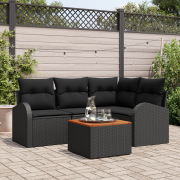 vidaXL 5-delars trädgårdsoff set med kuddar svart poly rattan akacia