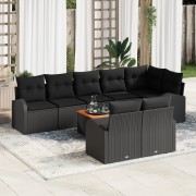 vidaXL 9-delars Trädgårdsoff Set med kuddar Svart Poly Rattan Akacia