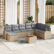 vidaXL 9 Delars Trädgårdsoffset med Kuddar Beige Poly Rattan Akacia