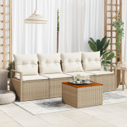 vidaXL 5-delat trädgårdsmöbelset med kuddar Beige Polyrotting Akacia