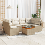 vidaXL 7-delad trädgårdsoffasett med kuddar beige poly rotting akacia
