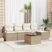 vidaXL 6-delat trädgårdsoffaset med kuddar beige poly rattan akacia