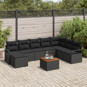 vidaXL 9 Delar Trädgårdsoffagrupp med Kuddar Svart Poly Rattan Akaciat...
