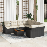 vidaXL 9-delat trädgårdsoffaset med kuddar svart poly rattan acacia