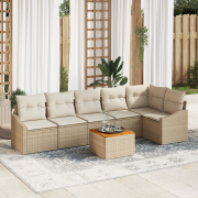 vidaXL 7-delars trädgårdsoffaset med kuddar Beige Poly Rattan Akacia