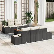 vidaXL 6 Delars Trädgårdsoff Set med Kuddar Svart Poly Rattan Akacia