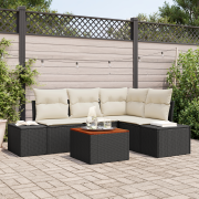 vidaXL 5 Delars Trädgårdsoff-set med Kuddar Svart Poly Rattan Akacia