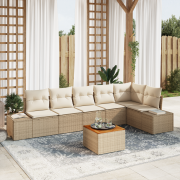 vidaXL 7-delars Trädgårdsoffasett med Kuddar Beige Poly Rottning Akaci...