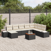 vidaXL 9-delat trädgårdsofa set med kuddar svart poly rotting akacia