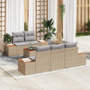 vidaXL 6-delars trädgårdsoffa-set med kuddar Beige Poly Rattan Akacia
