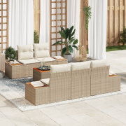 vidaXL 6-delad Trädgårdsoffagrupp med Dynor Beige Poly Rattan Akacia