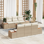 vidaXL 7-delars trädgårdsoffaset med kuddar Beige Poly Rattan Akacia