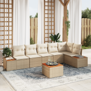 vidaXL 7-delad trädgårdsoffasett med kuddar Beige Poly Rattan Akacia