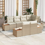 vidaXL 7 Delar Trädgårdsoffaset med Kuddar Beige Polyrotting Akacia