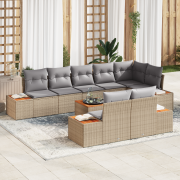 vidaXL 9-delars trädgårdsoffset med kuddar - beige poly rattan och aka...