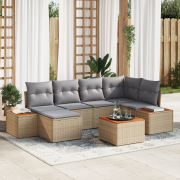 vidaXL 7 Delar Trädgårdsoffagrupp med Kuddar Beige Poly Rattan Akacia