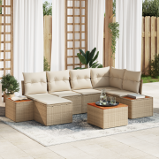 vidaXL 7-dels Trädgårdsoffagruppe med kuddar Beige Poly Rattan akacia