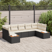 vidaXL 7-delad Trädgårdsoffasett med Kuddar Svart Poly Rattan Akacia