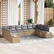 vidaXL 10 Delar Trädgårdsoffaset med Kuddar Beige Poly Rattan Akacia