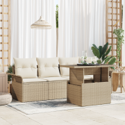vidaXL 5-delars trädgårdsoffset med kuddar beige poly rattan