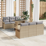 vidaXL 7 Delars Trädgårdsoffas med Kuddar Beige Poly-rotting