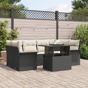 vidaXL 7-delars trädgårdsofa set med kuddar svart poly rattan