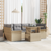 vidaXL 7-delars trädgårdsoffesett med kuddar Beige Poly Rattan