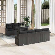 vidaXL 8-delat Trädgårdsoff set med kuddar Svart Poly Rattan
