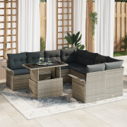 vidaXL 9 Delar Trädgårdsofa Set med Kuddar Ljus Grå Poly Rattan