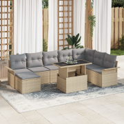 vidaXL 9 delar Trädgårdsoffaset med kuddar Beige Polyrotting