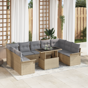 vidaXL 10 Delars Trädgårdsoffset med Kuddar Beige Poly Rattan