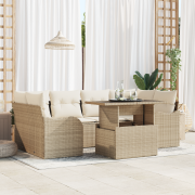 vidaXL 7-delars Trädgårdsoff set med kuddar Beige Poly Rattan