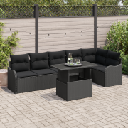vidaXL 7-delade utemöbelsoffset med kuddar svart poly-rattan