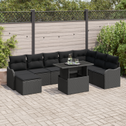 vidaXL 9-delars Trädgårdsoffaset med Kuddar Svart Poly Rattan