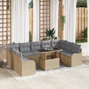 vidaXL 10-delars Trädgårdsoffor Set med Kuddar Beige Poly Rattan