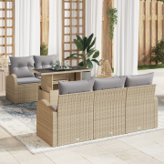 vidaXL 6-delat Trädgårdsoff Set med Kuddar Beige Poly Rattan