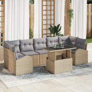 vidaXL 8 Delars Trädgårdsoffset med Kuddar Beige Poly Rotting